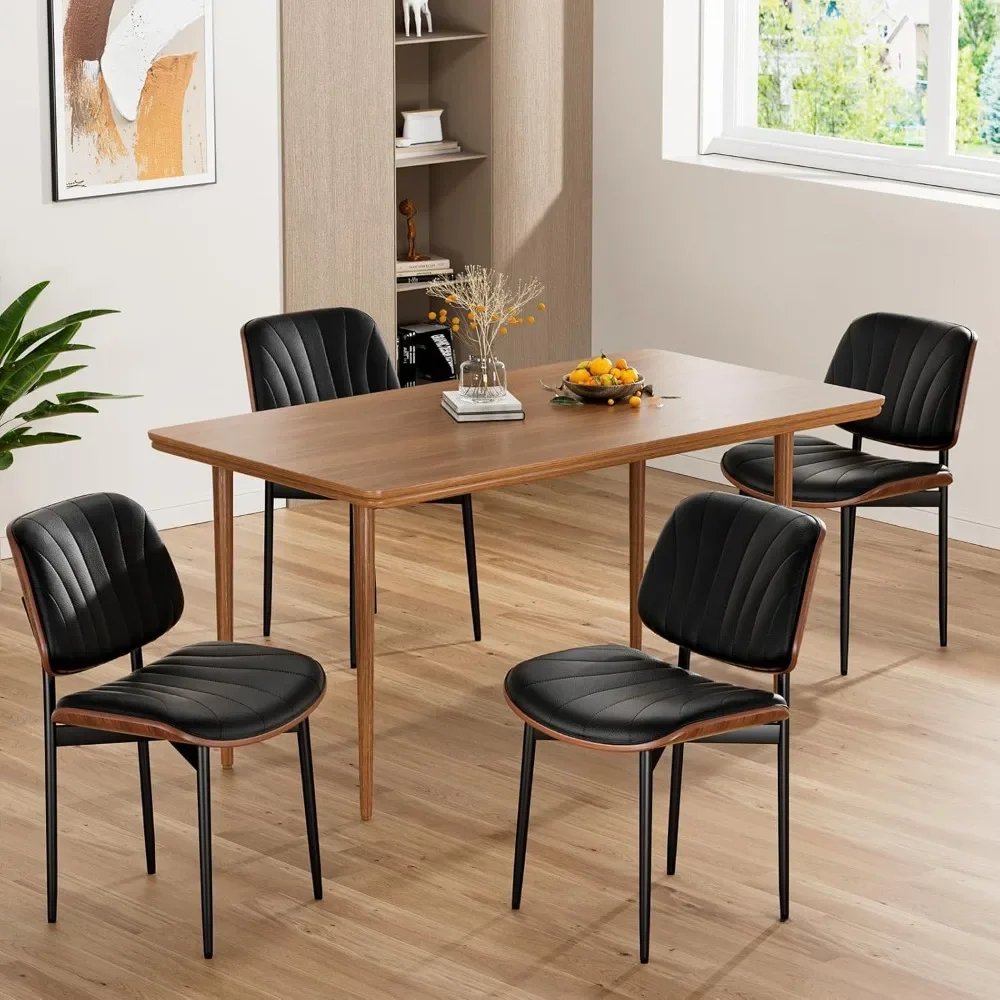 

Dining Chairs Set of 4, Mid-Century Modern Upholstered PU Leather Chairs with Bentwood Back and Metal Legs Black Shell Strips