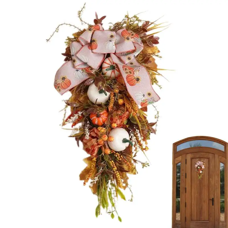 

Fall Floral Teardrop Swag Harvest Front Door Autumn Swag Rustic Teardrop Swag Wreath Festive Harvest Front Door Autumn Swag