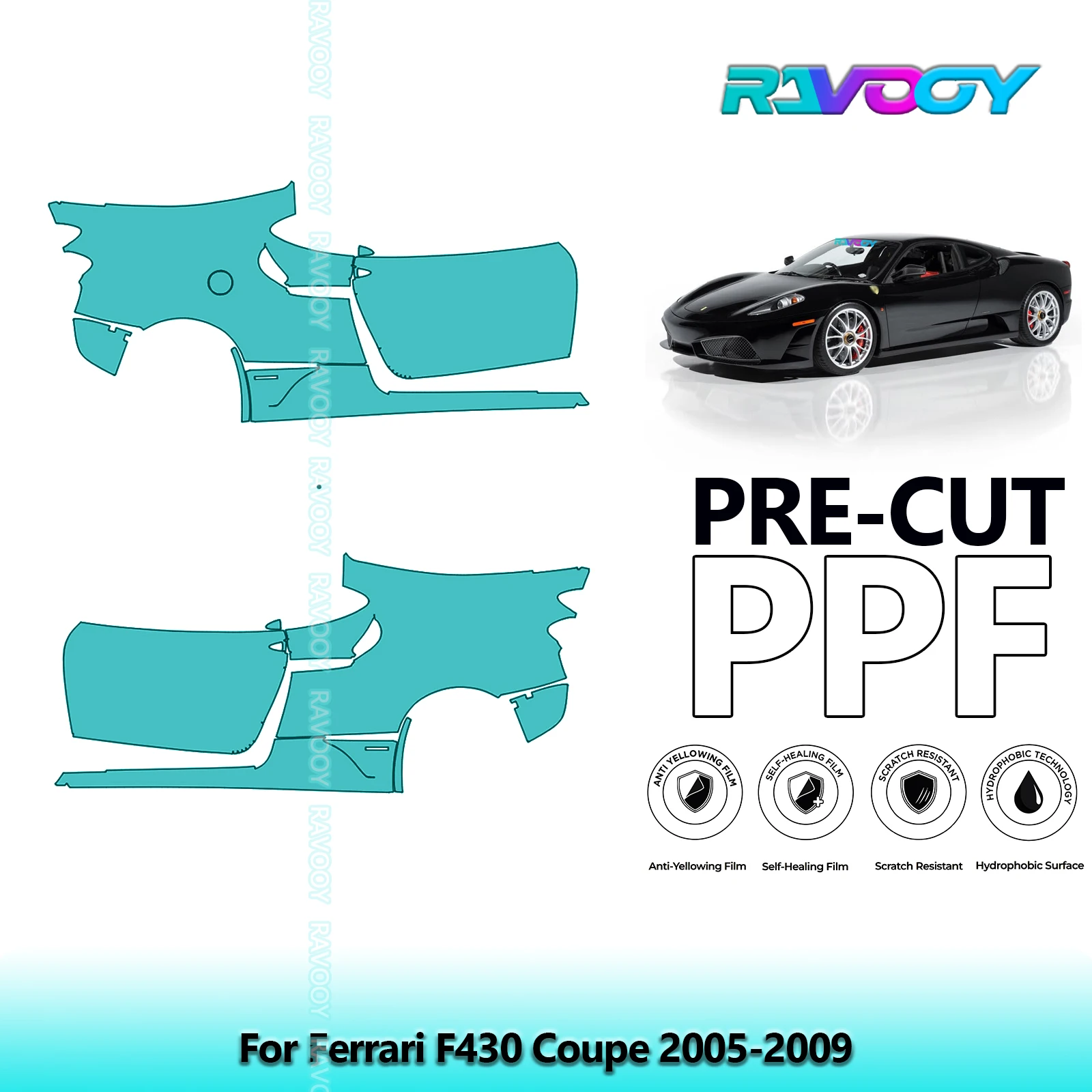 

For Ferrari F430 Coupe 2005-2009 8.5mil Clear Matte Pre-Cut PPF Door & A/B Pillar Kit TPU Paint Protection Film Set