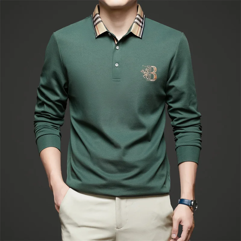 

High End Silk Cotton Long Sleeved T-shirt for Men in Spring and Autumn 2025 Fashion Trend, Middle-aged Men's Lapel Polo Shirt