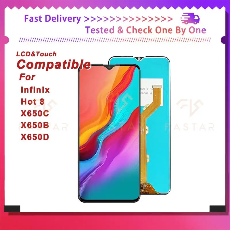 

X650C 6.52"Tested For Infinix Hot8 X650C X650B X650D LCD Display Touch Digitizer Assembly Replacement Screen Infinix Hot 8 lcd