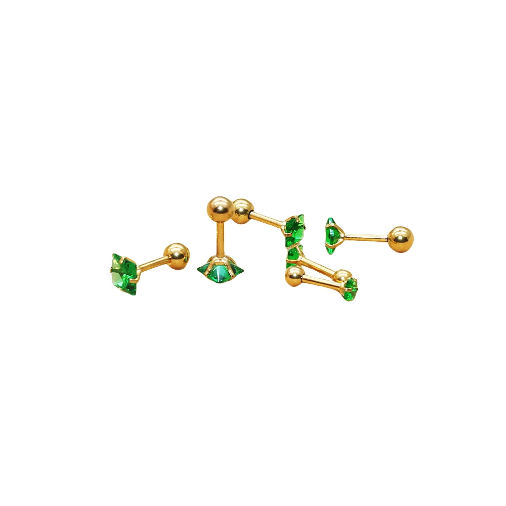 Grüne Edelstahl-Ohrstecker für Damen, Zirkon-Ohrreifen, Tragus-, Helix- und Ohrläppchen-Schmuck – Detail 2