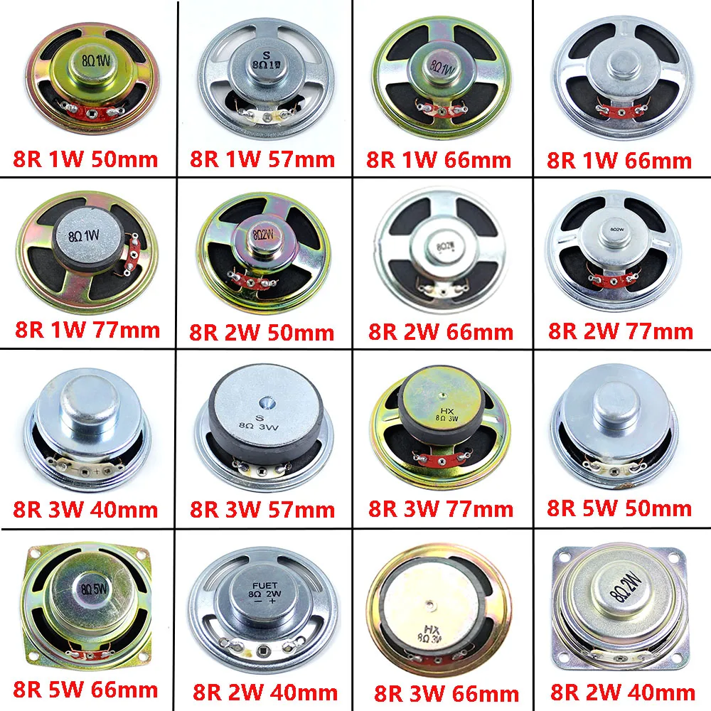 1 Piece portable audio speaker 8 ohms 1 watt 2 watt 3 watt 5 watt home theater DIY diameter 40mm 50mm 57mm 66mm 77mm