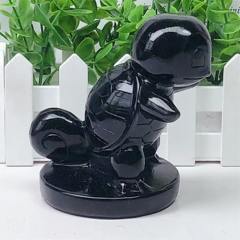 10cm Natural Black Obsidian Cartoon Carving Fashion Gemstone Collection Healing Children Birthday Gift Home Decoration Crafts