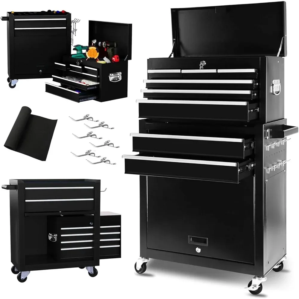

8-Drawer Rolling Tool Chest, 2-in-1 Tool Box Organizer with Lockable Wheels, Sliding Drawers,and Detachable Top, Garage Workshop