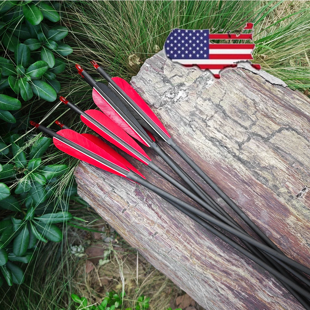 

12pc Archery Arrow Spine 500 Mixed Carbon Arrows 5 Inch Real Feather Recurve Longbow Traditional Bow Target Hunting Shooting