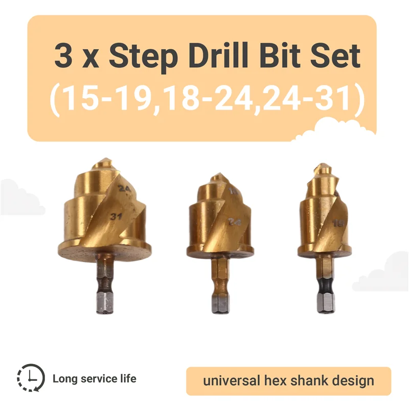 BAAG-3Pcs 20/25/32 мм ступенчатое сверло с ограничением поворотной канавкой PPR подъемные конусные сверла для развертывания водопроводных труб