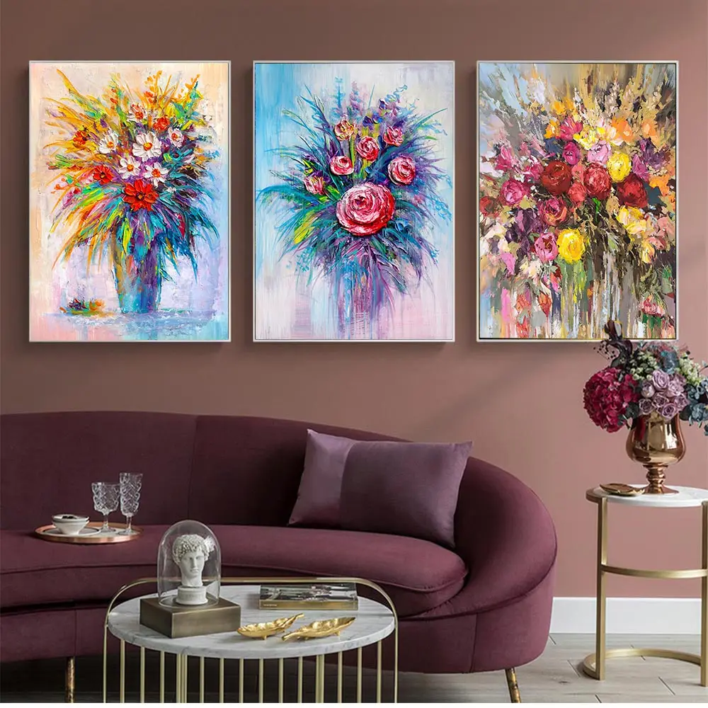 Abstract Colourful Floral Oil Painting Rose Quadro Flower Wall Art Canva Painting Posters Prints Living Room Home Decor Pictures