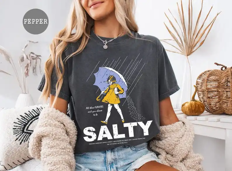 Salty Shirt, Vintage Rain Umbrella Graphic Tee, Funny Moody Aesthetic  T-Shirt or Sweatshirt