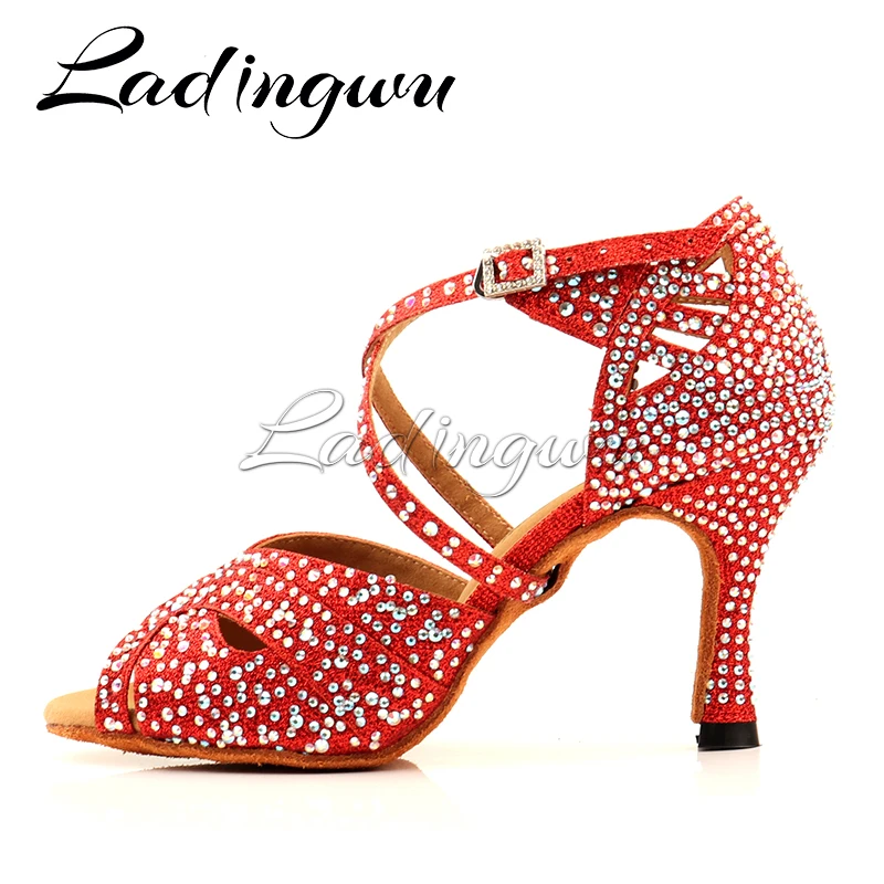 Discounts Sale Jazz Salsa Ballroom Latin Dance Shoes For Dancing Women Training Ladies Glitter Full Rhinestones Dance Sandals