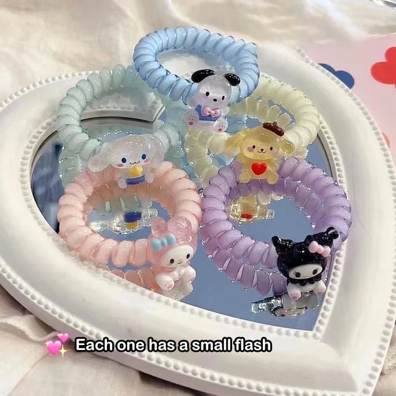 Sanrio-Diadema de línea de teléfono con dibujos animados Kuromi Melody, accesorio para el cabello dulce de alta elasticidad, pulsera, cuerda para la cabeza, regalo para niña