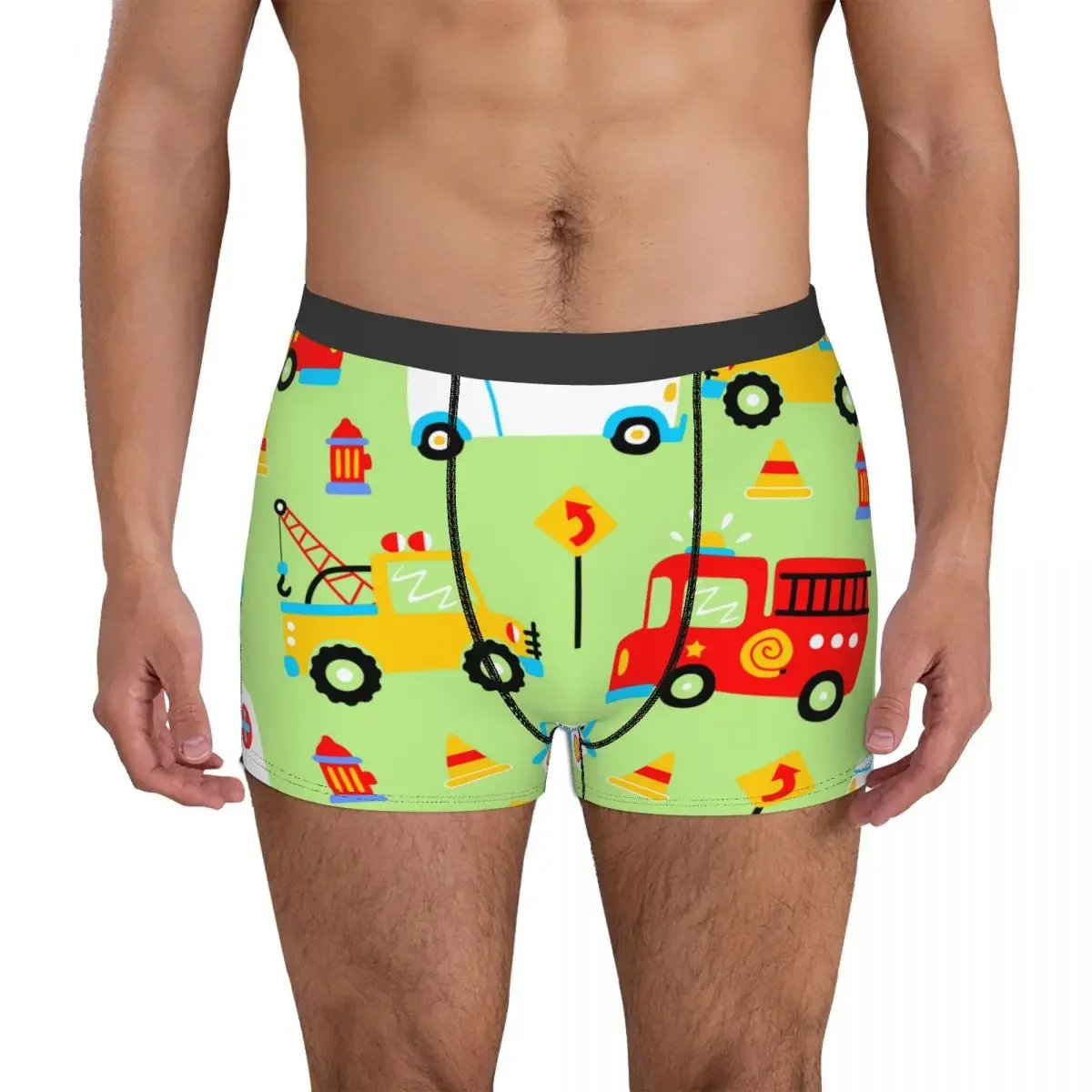 Boxer da uomo Mutandine comode Set Cartoon Rescue Cars Veicoli Intimo Uomo Boxer