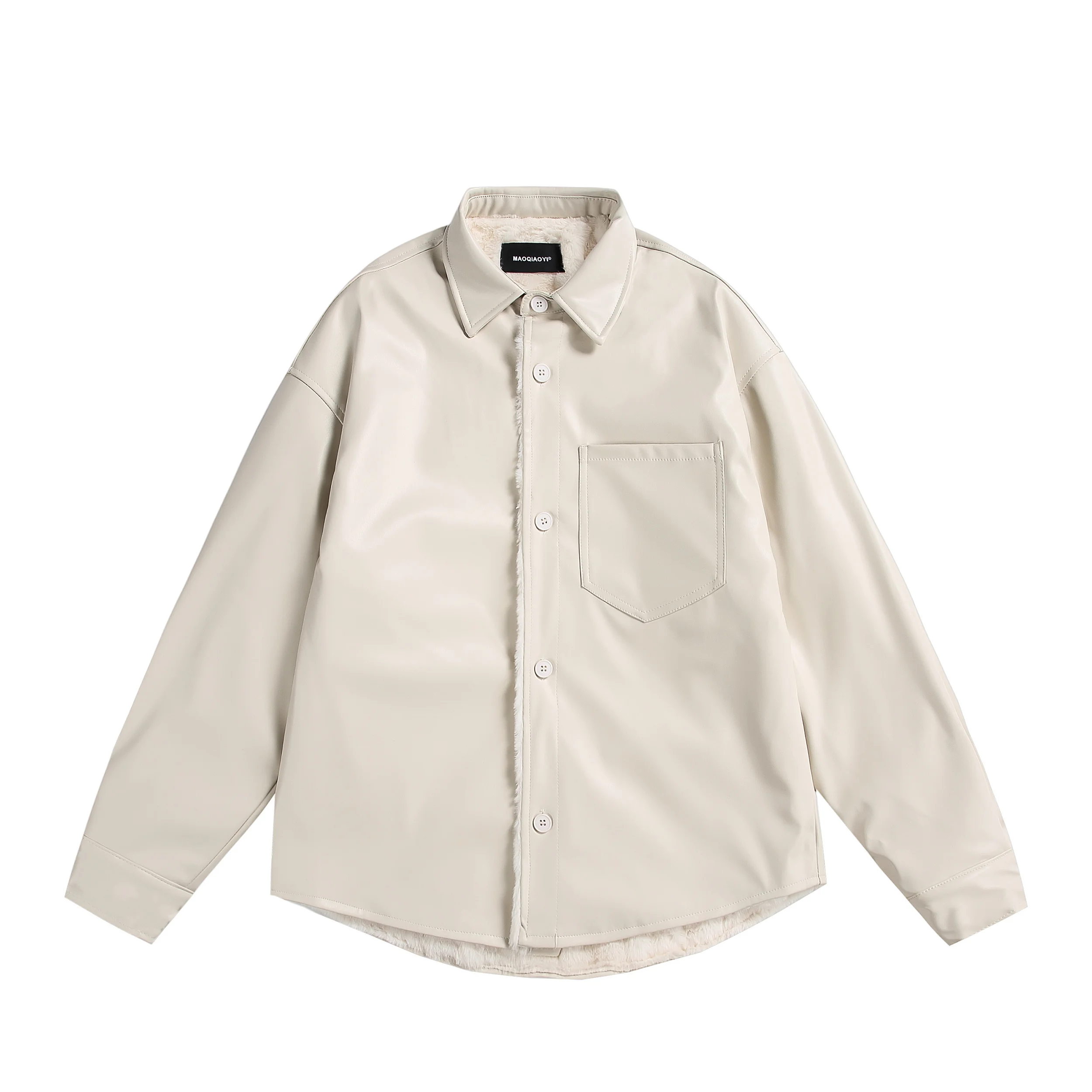 

MAO Men's Retro PU Leather Fce Lined irt Jaet Loose Motorcycle Sle Top in Bla And White Two Colors