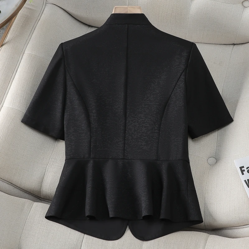 NAVIU Damen-Blazer, kurzärmelig, 2025, Damen-Anzug, Jacke, Mantel, schmal, weiblich, feminin, V-Ausschnitt, Blazer, Bürodame, Rosa, Schwarz