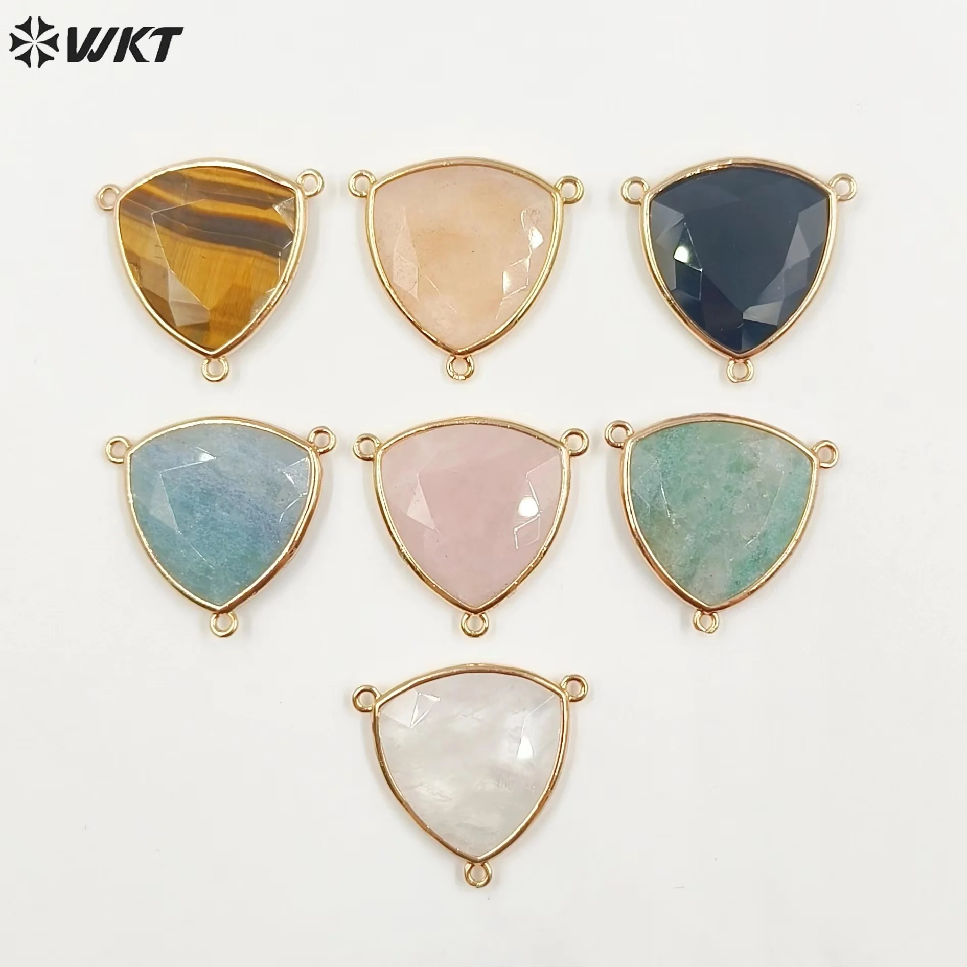 

WT-C322 Classic Colored Gemstone Triangle Shape Tiger And Crystal Stone Connector For DIY Accessories Pendant Jewelry Finding