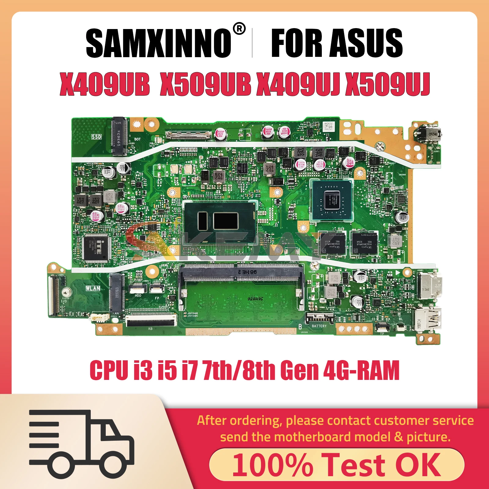 

X409UB Mainboard For ASUS X509UB X409UJ X509UJ A409U A509U F409U F509U Laptop Motherboard CPU i3 i5 i7 7th 8th Gen 4G RAM