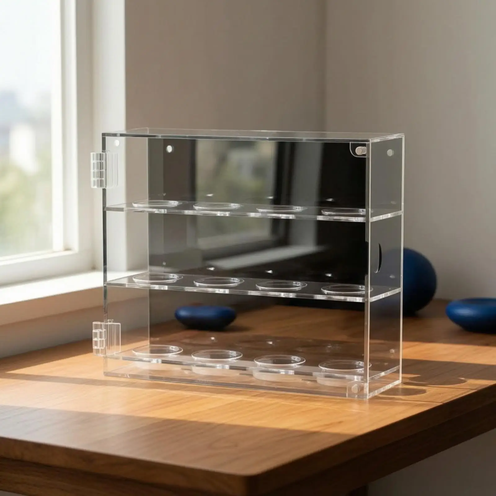 Acrylic Golf Ball Display Case with Hinged Door Dustproof Storage Holder for Desk Shelf