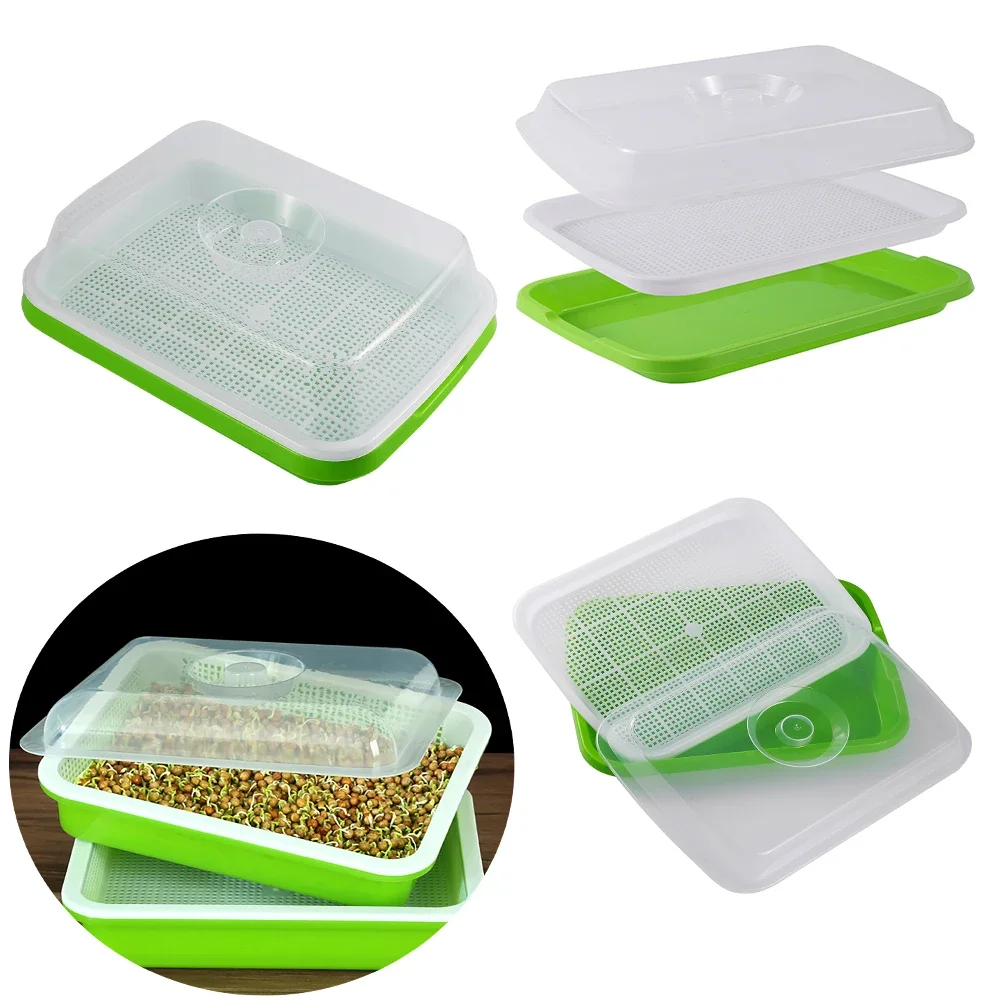 1 مجموعة تنبت طبق تزايد وعاء المائية الشتلات الخضار الفاصوليا البذر وعاء النباتات المنزلية إنبات صينية الحضانة مع غطاء