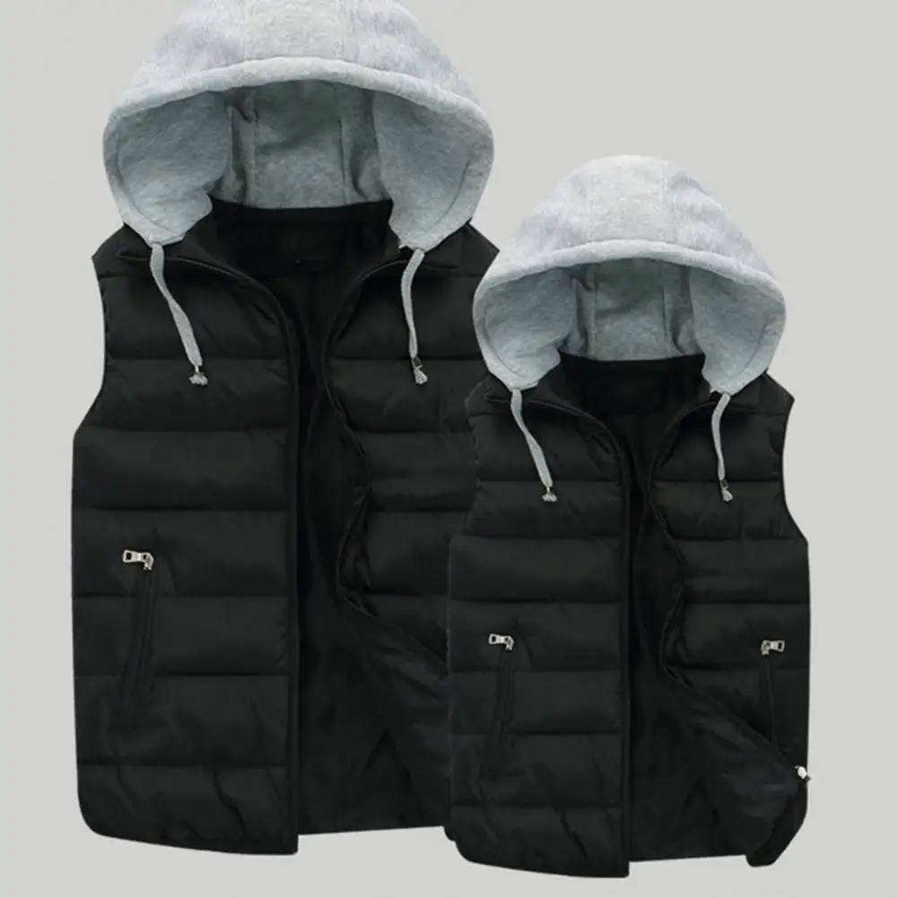 Vest Coat Men's Waterproof Hooded Winter Vest with Zipper Closure for Cold Sleeveless Casual Jacket for Autumn Warmth Winter