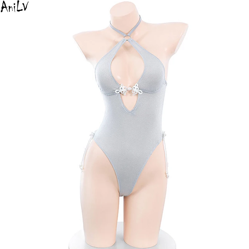 

AniLV Chinese Style Sexy Lingerie Outfits Women Knot Cheongsam Bodysuit Hot Underwear Erotic Costumes