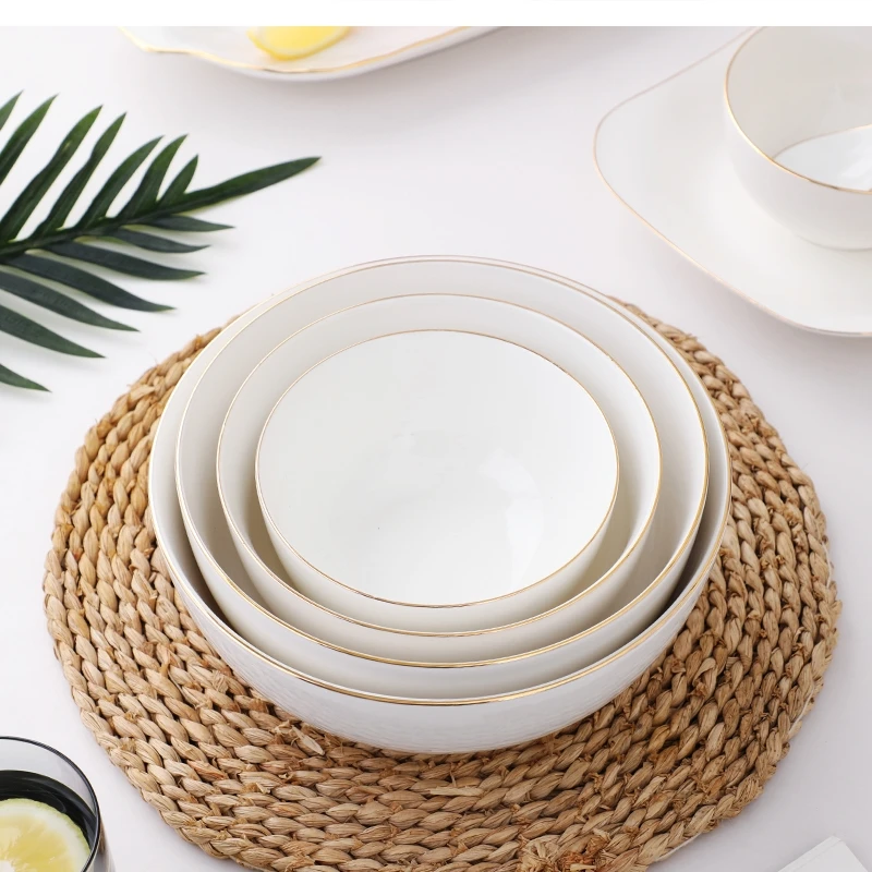 European light luxury Phnom Penh ceramic tableware white rice bowl soup noodle dish plate combination