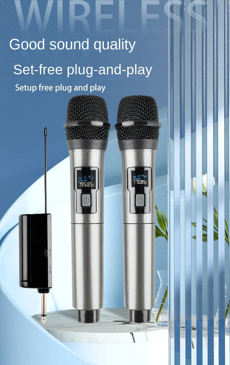 Wireless Microphone UHF Fixed Frequency Professional Microphone for Party Karaoke Church Show Meeting (Battery Not Included