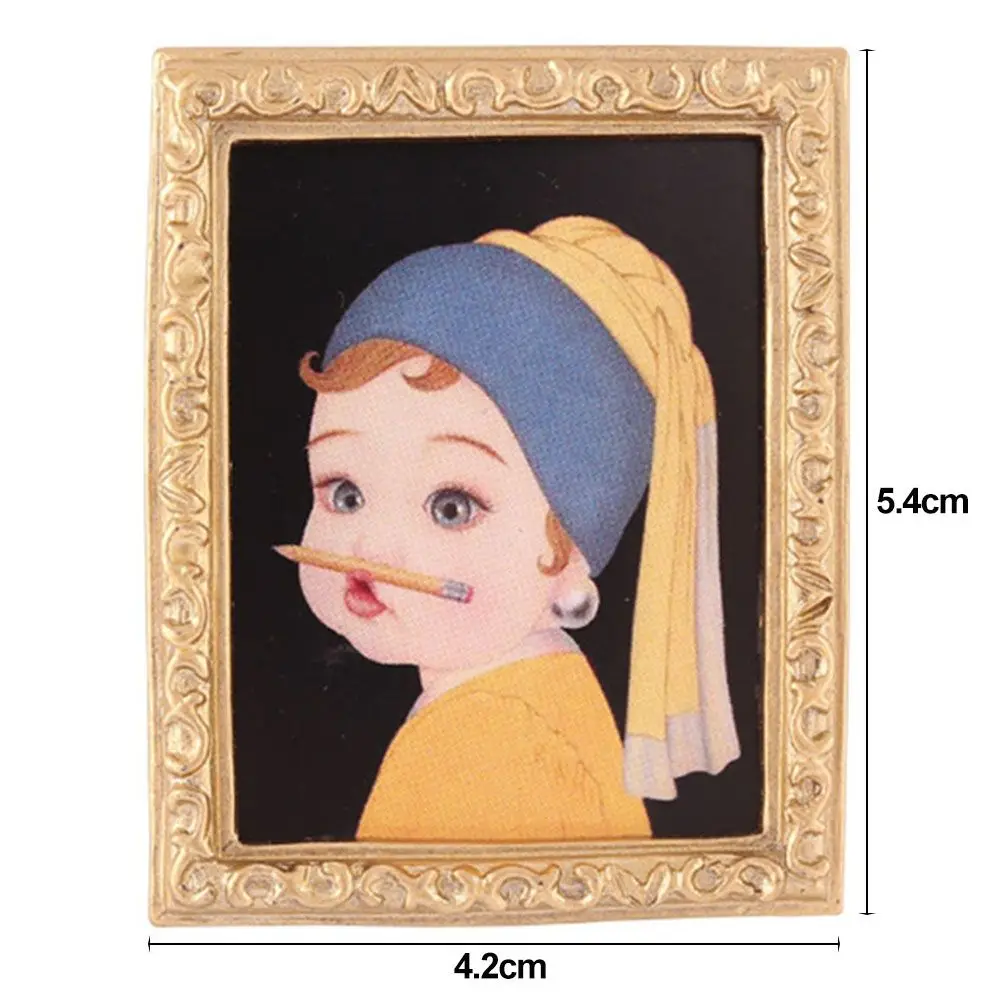 Juguetes para niños, accesorios para muñecas, adorno de casa de muñecas, artesanía de resina, fotos enmarcadas Vintage, pintura al óleo en miniatura, Mini imagen a escala 1:12