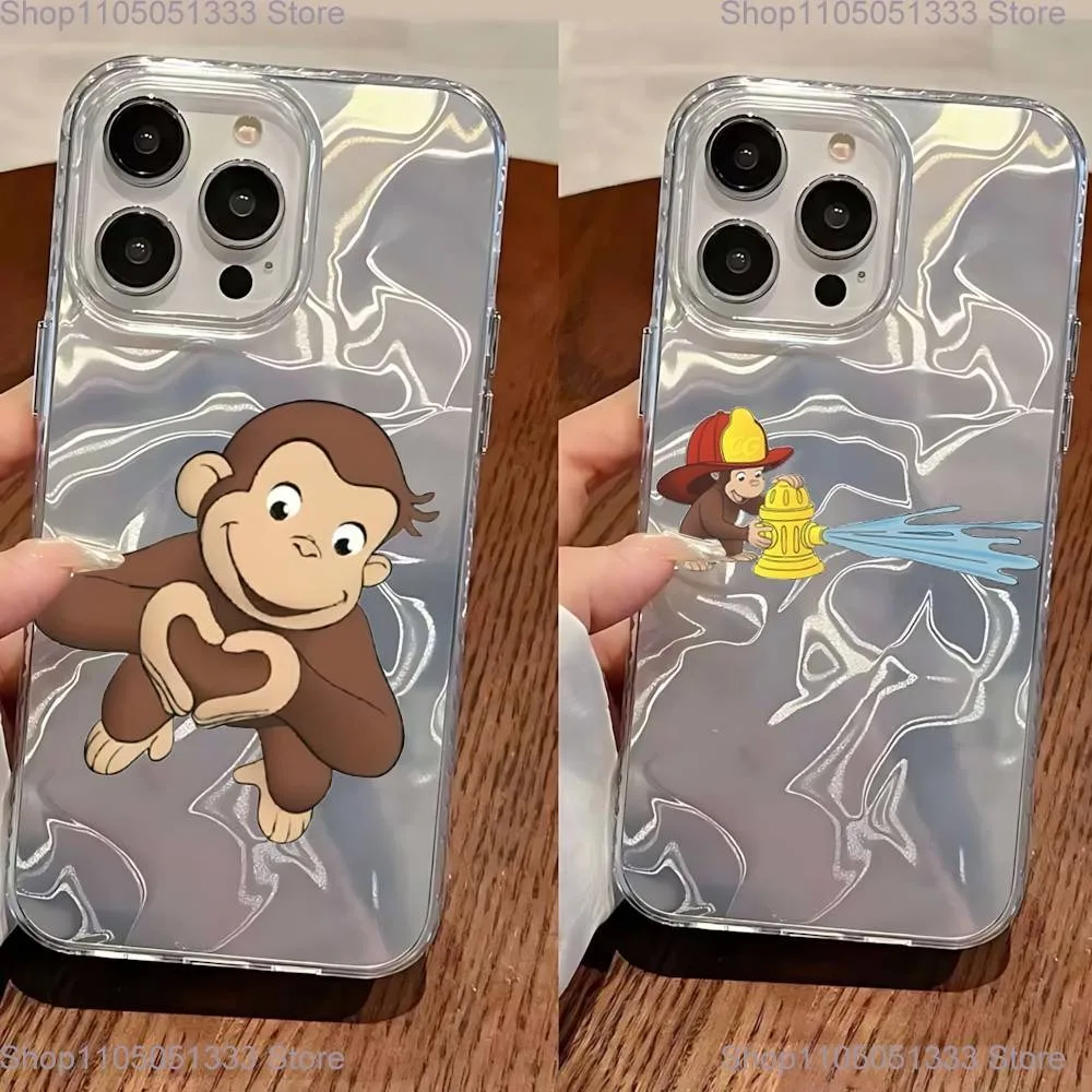 

Curious George Monkey Phone Case For iPhone 11,12,13,14,15,16 Plus,Pro,Max,Plus Transparent Satin Laser Glossy Cover