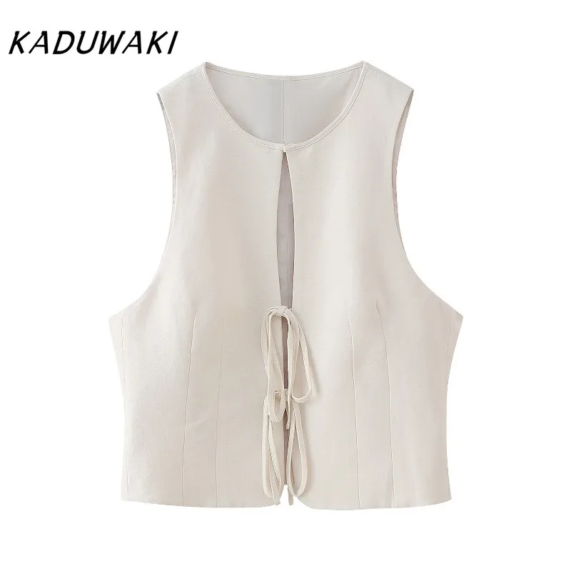 KADUWAKI Fashion Retro V-neck Sleeveless Solid Undershirt Jackets Fashion Loose Side Zipper Split Half-body Robe Ins Simple Sets