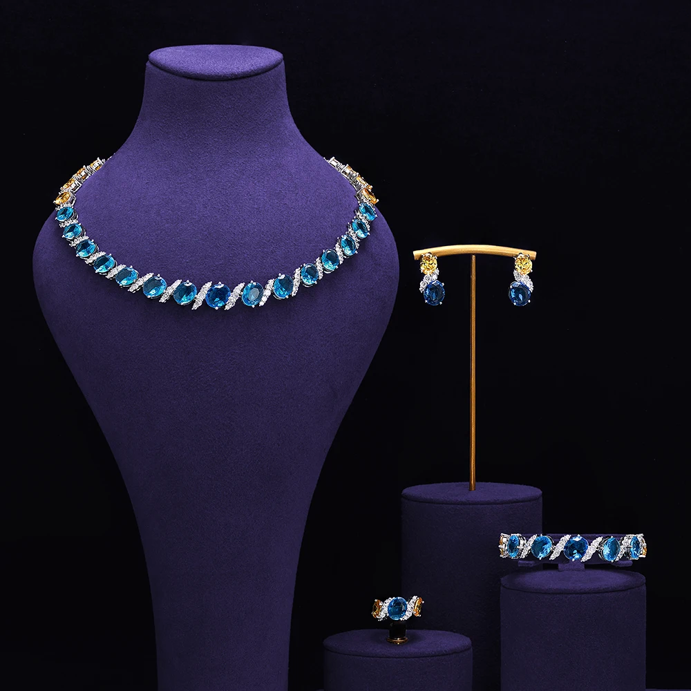 

Модный женский комплект из 4 украшений: ожерелья с белыми кубическими циркониями, свадебные ювелирные наборы, аксессуары для вечеринок в Дубае и Саудовской Аравии