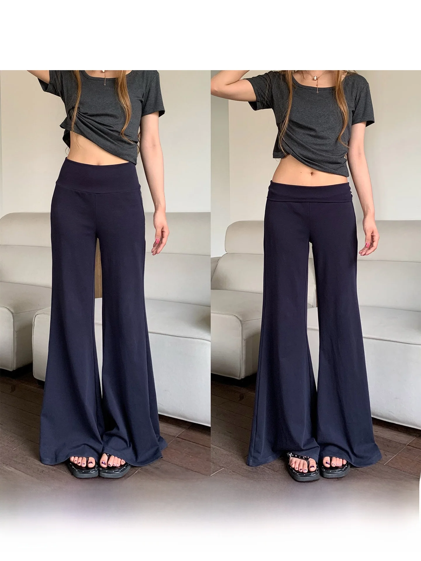 

Slimming High Waist Flared Casual Pants Women's Spring Elastic Sports Straight Leg Pants Floor-Length Trousers