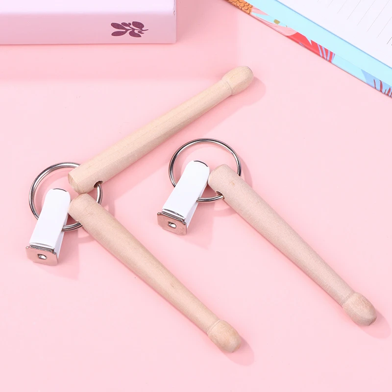 أعواد طبلة صغيرة سلسلة المفاتيح أفخاذ خشبية قرع حلقة رئيسية الإكسسوارات #3