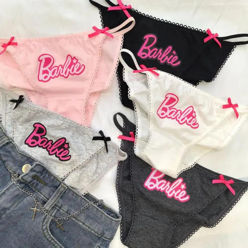 

5Pcs Anime Barbie Women Panties Cotton New Girl Spaghetti Strap Sexy Panties Comfortable Breathable Kawaii Low Waist Briefs Gift