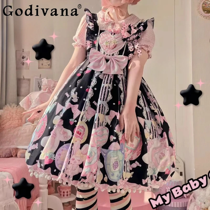 

Original Japanese Girl's Kawaii Lolita Style Suspender Dress Jsk Summer Daily Y2k Short Dress Daughter Birthday Party Dresses