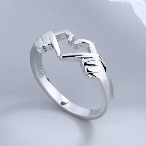 Romantic Love Hand with Heart Shaped Ring For Women Men Couple Silver Color Adjustable Finger Rings Wedding Party Jewelry Gifts
