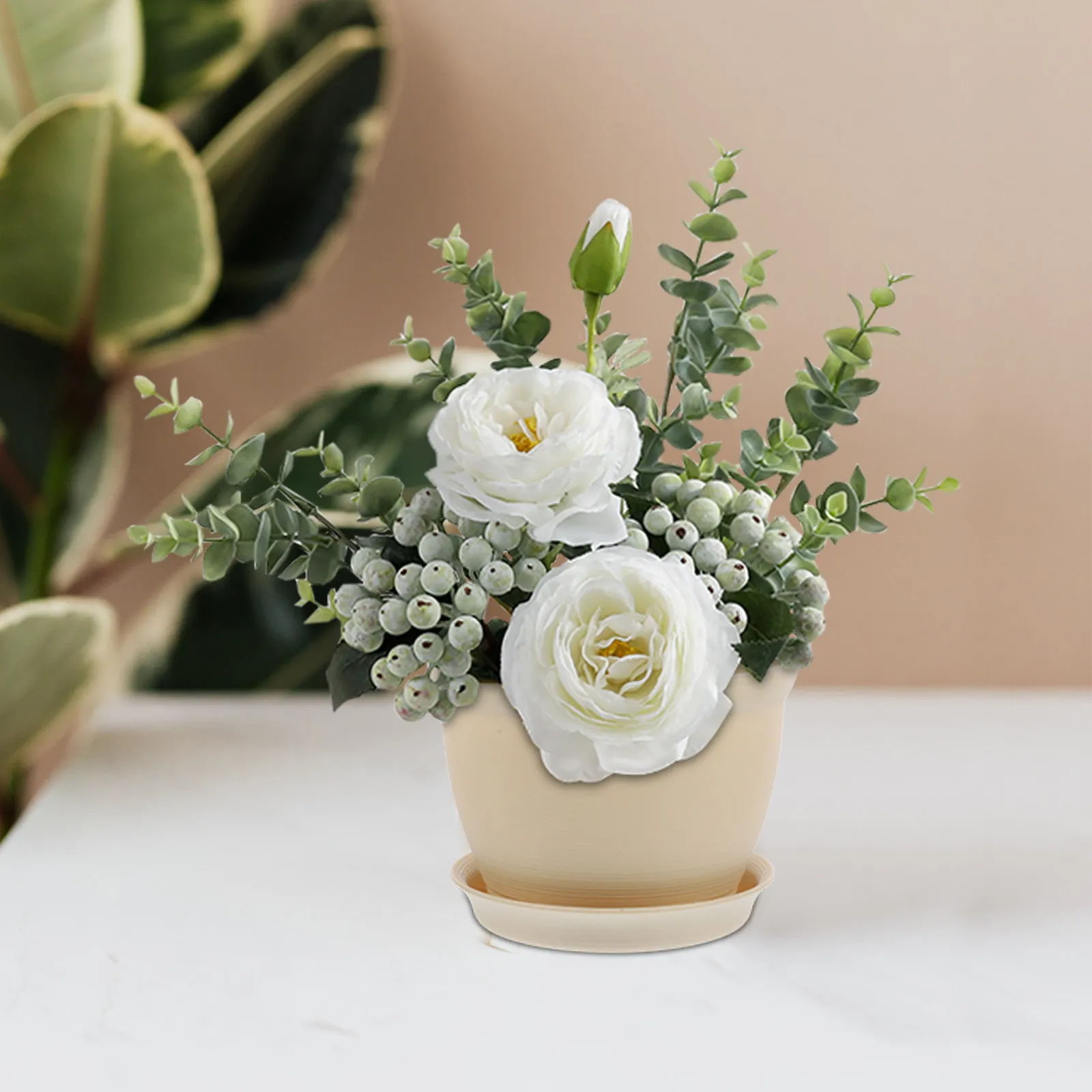 

2 набора прочных пластиковых цветочных горшков с дренажными отверстиями и поддонами для комнатных и уличных растений, суккулентов, рассады