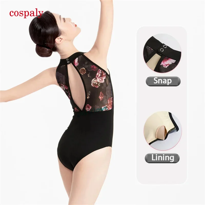 A Adult Women Ballet Leotard Discount Sexy Lace Mesh High Neck Open Back Dance Halter Gymnastic Leotard Ballet Leotard For Sale