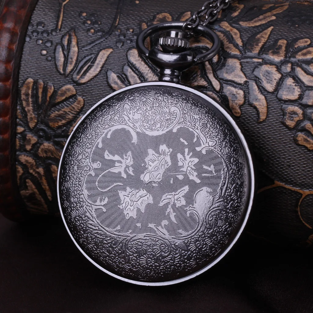 Vintage Carving Quartz Pocket Watch for Men Antique Hollow Flower Case Fob Chain Clock for Man Wholesale Dropship Analog Display