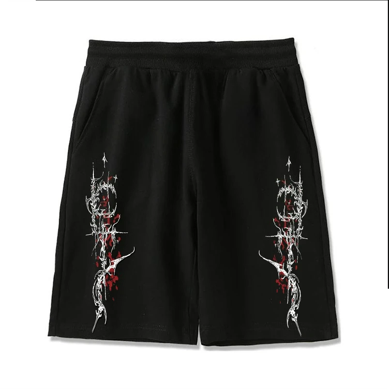 

2026 New Men's Gothic Dark Style Black Red Apartment for Sport Gothic Street Style Geometric Patterns Hip Hop Street Wear Shorts