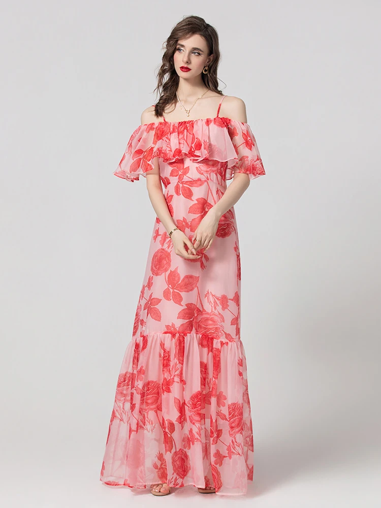 

Women Bohemian Style Suspender Dresses New Summer Fashion Print Highwaist Dresses Fashion Holiday Beach Long Dresses Comfortable