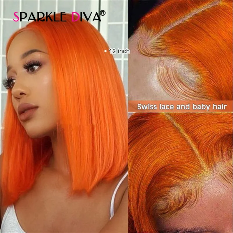 

Orange Ginger Human Hair Wig 13x4 Lace Front Wigs Short Straight Bob Lace Front Wig Brazilian Natural Remy Pre-plucked For Women