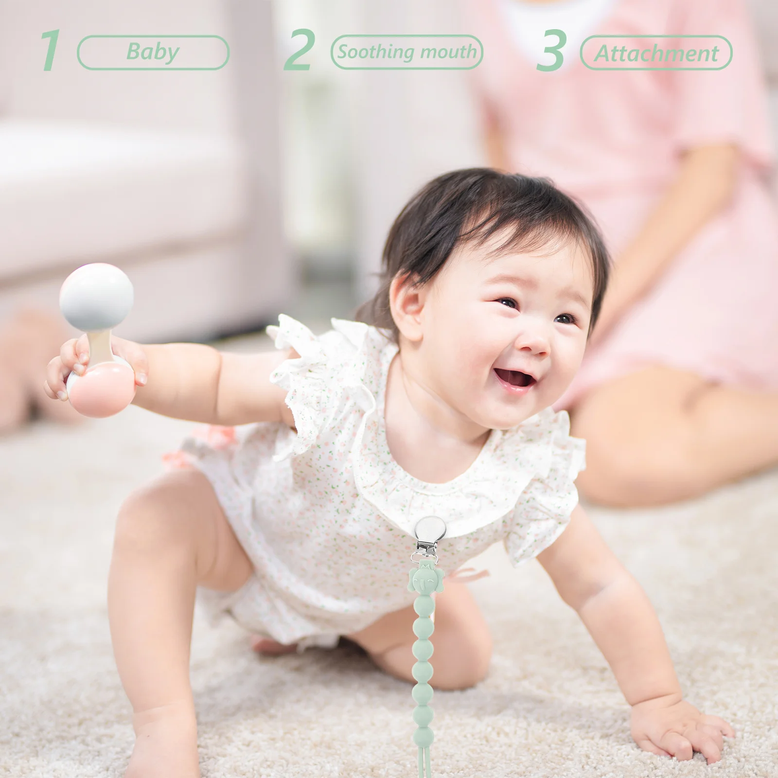 

2Pcs Baby Pacifier Holder Clip Silicone Bead Chain Infant Accessory Pacifier Strap Teething Leash