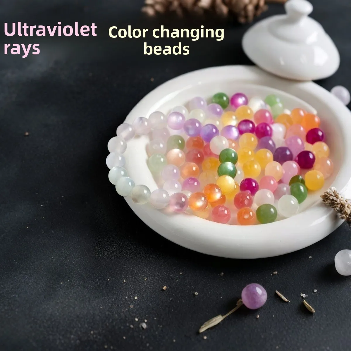 100pcs UV Reactive Beads Cat Eye Effect Rainbow Rose Loose Spacer Beads for Jewelry Making