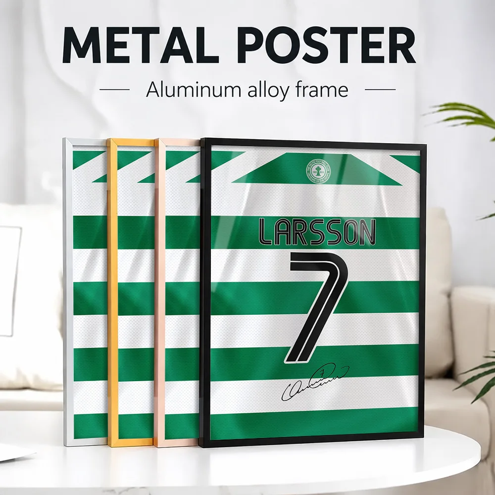 Larsson Celtic Football Jersey Number 7 Framed Metal Print Customized Photo Energetic Graphic Style Wall Art For Gym And Study