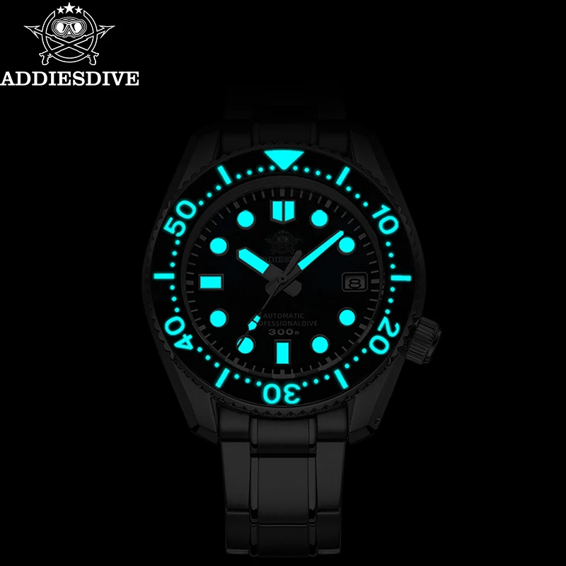 ADDIESDIVE Automatic Mechanical Watch Japan NH35A Sapphire Crystal Calendar BGW9 Blue Luminous 30Bar Waterproof Men‘s Watch