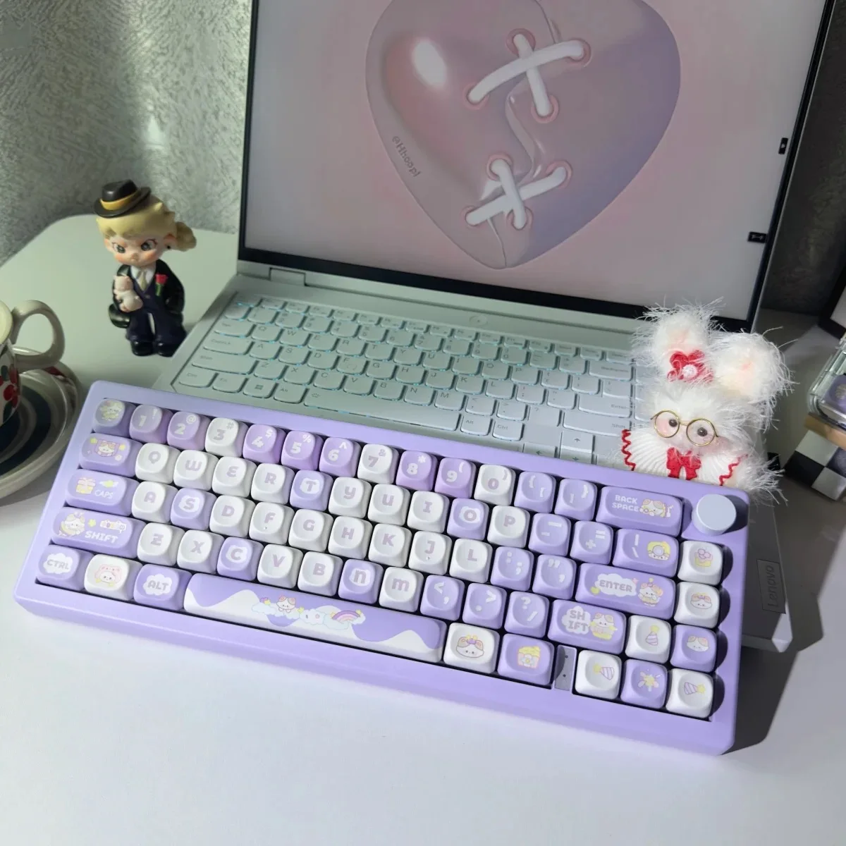 Taro Mashed Milk Purple MOA Height Keycaps 140 Keys Cute Meow Square Thermal Sublimation Mechanical Keyboard Keycaps Keyboard