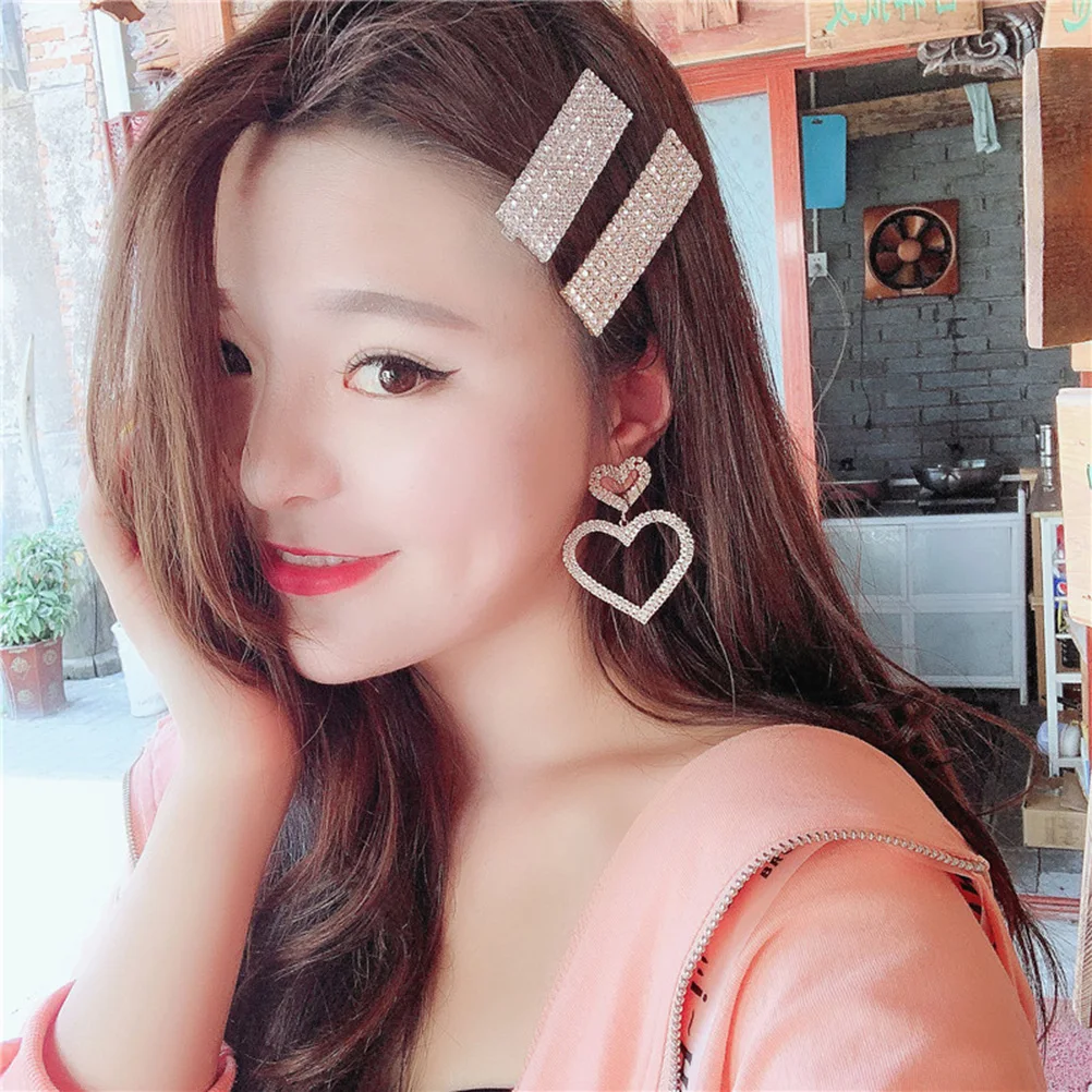 

2pcs Rectangular Hairpin Rhinestone Snap Clips Anti-Slip Hair Clamps Styling Accessories For Wedding Party Banquet Photo Prop