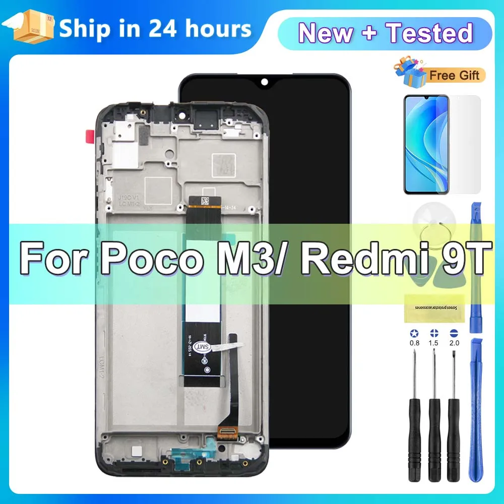 

Сменный экран дисплея Poco M3 PocoM3 6,53 дюйма, для Xiaomi Redmi 9T, ЖК-дисплей, сенсорный экран, дигитайзер с рамкой, замена
