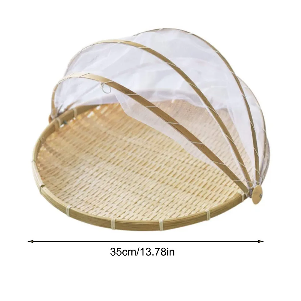 Food Serving Basket with Cover Hand-Woven Multi-functional Bread Vegetable Container for Picnic