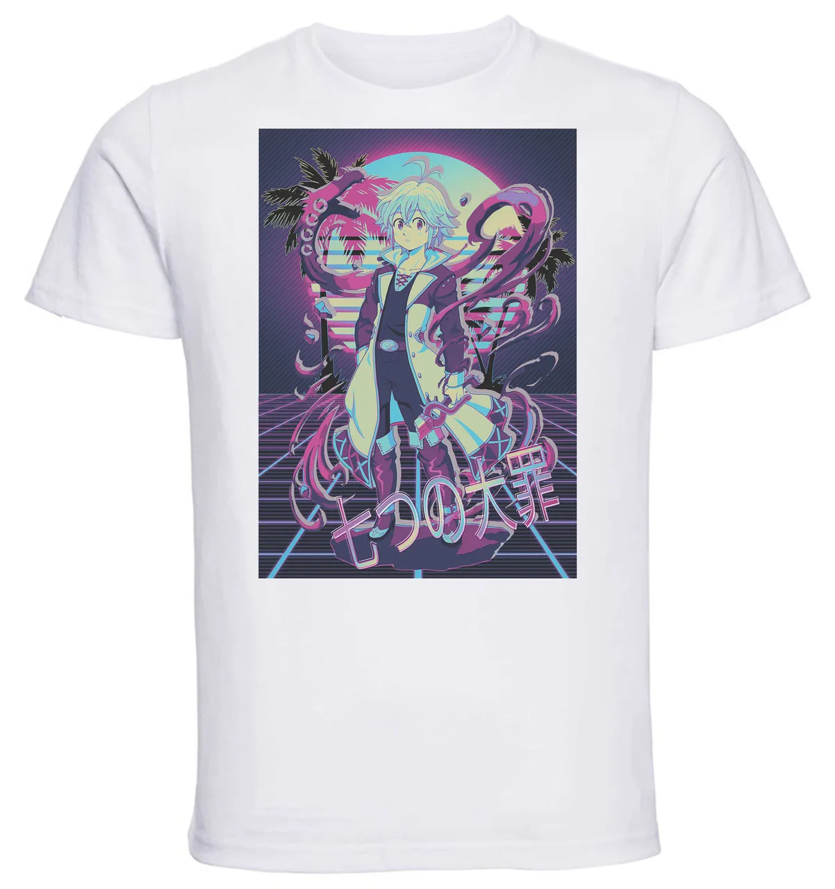 T-Shirt Unisex White Vaporwave 80s Style The Seven Deadly Sins Meliodas